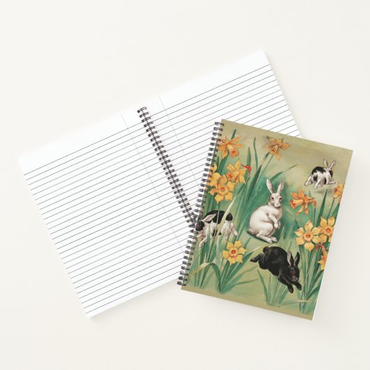 Schattigee Bunnies met Daffodil Flowers Antiek Pas Notitieboek (Binnen)