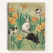 Schattigee Bunnies met Daffodil Flowers Antiek Pas Notitieboek (Voorkant)