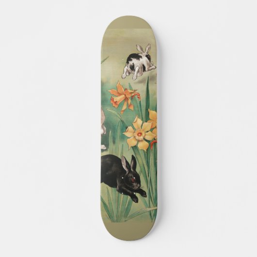 Schattigee Bunnies met Daffodil Flowers Antiek Pas Persoonlijk Skateboard (Voorkant)