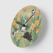 Schattigee Bunnies met Daffodil Flowers Antiek Pas Ronde Klok (Hoek)
