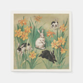 Schattigee Bunnies met Daffodil Flowers Antiek Pas Servet (Voorkant)