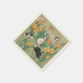 Schattigee Bunnies met Daffodil Flowers Antiek Pas Servet (Hoek)