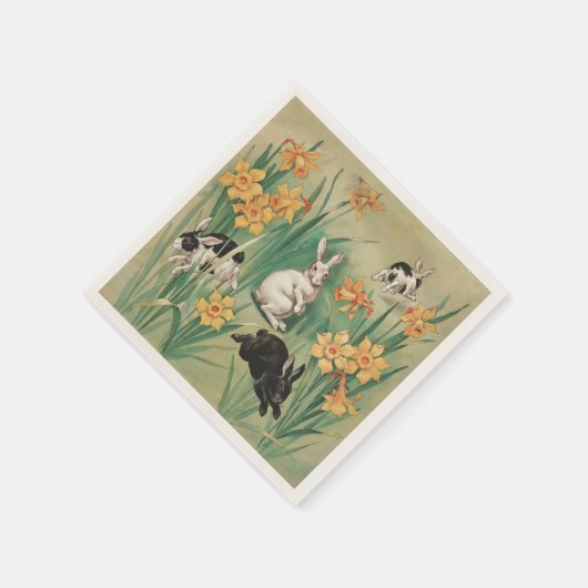 Schattigee Bunnies met Daffodil Flowers Antiek Pas Servet (Hoek)