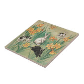 Schattigee Bunnies met Daffodil Flowers Antiek Pas Tegeltje (Zijkant)