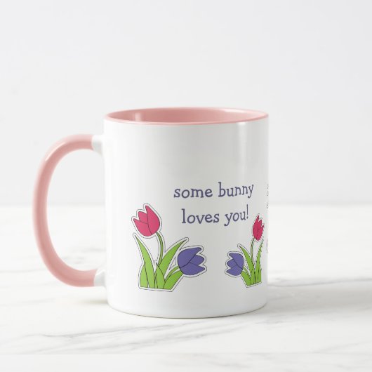 Schattigee Bunnies met Tulpen Pasen Custom Gift Mok (Links)