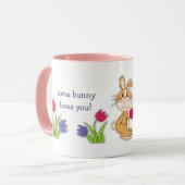 Schattigee Bunnies met Tulpen Pasen Custom Gift Mok (Voorkant links)