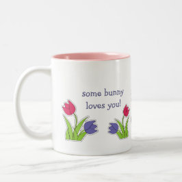 Schattigee Bunnies met Tulpen Pasen Custom Gift Mok