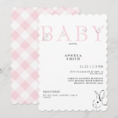 Schattigee Bunnies Roze Gingham Baby Meisje Douche Kaart (Voorkant / Achterkant)