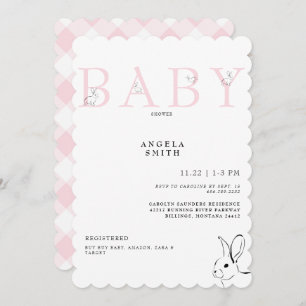 Schattigee Bunnies Roze Gingham Baby Meisje Douche Kaart