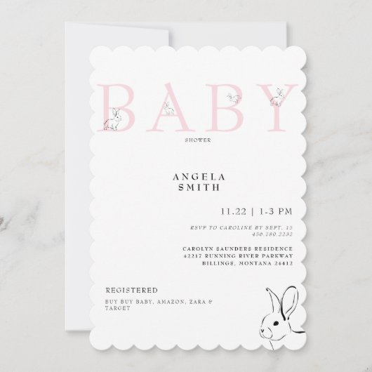 Schattigee Bunnies Roze Gingham Baby Meisje Douche Kaart (Voorkant)