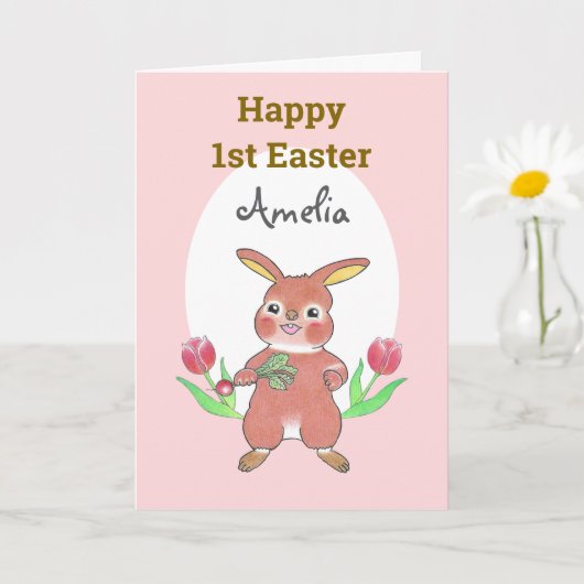 Schattigee Bunny Baby Happy 1st Easter Gevouwen Ka Kaart (Kleine Plant)