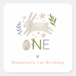 Schattigee Bunny Baby Meisje 1e Paasverjaardag Vierkante Sticker