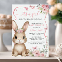 Schattigee Bunny Baby shower Girl Uitnodiging