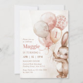 Schattigee Bunny Balloon Paaslente 1e verjaardag Kaart (Voorkant)