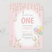 Schattigee Bunny Balloons Verjaardagsuitnodiging Kaart (Voorkant / Achterkant)