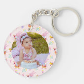 Schattigee Bunny Bee Pattern Monogram Naam Roze Sleutelhanger (Achterkant)