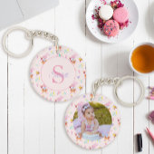 Schattigee Bunny Bee Pattern Monogram Naam Roze Sleutelhanger