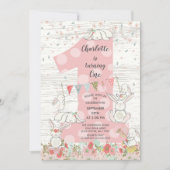 Schattigee Bunny Big One Girls Verjaardagsuitnodig Kaart (Voorkant)