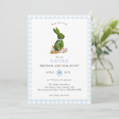 Schattigee Bunny Blue Gingham Paasbrunch en Egg Hu Kaart (Staand voorkant)