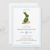 Schattigee Bunny Blue Gingham Paasbrunch en Egg Hu Kaart (Voorkant / Achterkant)