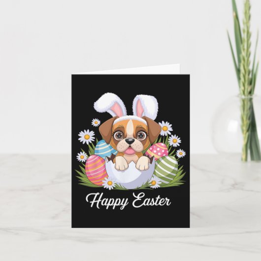 Schattigee Bunny Boxer Dog Floral Easter Eggs Bysk Kaart (Voorkant)