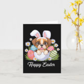 Schattigee Bunny Boxer Dog Floral Easter Eggs Bysk Kaart (Gele Bloem)