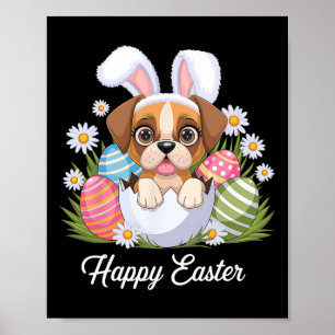 Schattigee Bunny Boxer Dog Floral Easter Eggs Bysk Poster