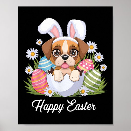 Schattigee Bunny Boxer Dog Floral Easter Eggs Bysk Poster (Voorkant)