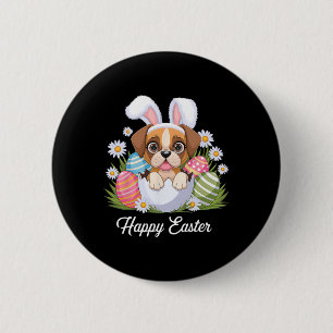Schattigee Bunny Boxer Dog Floral Easter Eggs Bysk Ronde Button 5,7 Cm