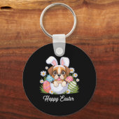 Schattigee Bunny Boxer Dog Floral Easter Eggs Bysk Sleutelhanger (Voorkant)