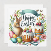Schattigee Bunny Cake Eggs Illustratie Pasen Feestdagenkaart (Voorkant / Achterkant)