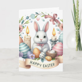 Schattigee Bunny Candle Illustration Pasen Feestdagen Kaart
