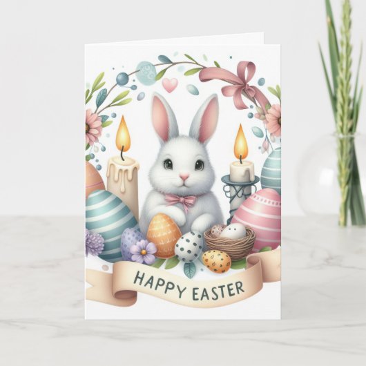 Schattigee Bunny Candle Illustration Pasen Feestdagen Kaart (Voorkant)
