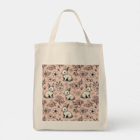 Schattigee Bunny & Cherry Blossom Canvas tas (Achterkant)