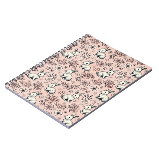 Schattigee Bunny & Cherry Blossom Doodle Notitiebo Notitieboek (Linkerzijde)