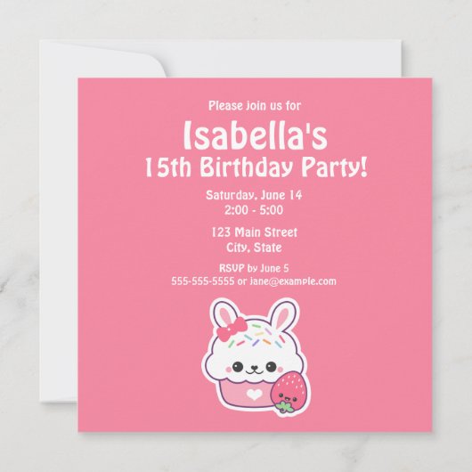 Schattigee Bunny Cupcake verjaardagsfeestje uitnod Kaart (Achterkant)