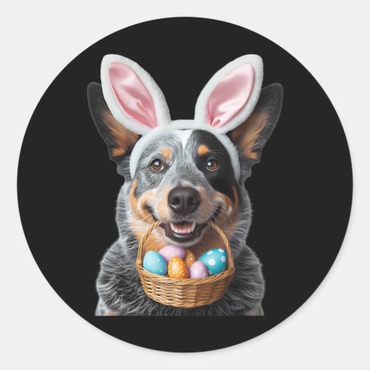 Schattigee Bunny Ear Australian Cattle Dog Easter Ronde Sticker (Voorkant)