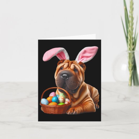 Schattigee Bunny Ear Chinese Shar-pei Dog Easter E Kaart (Voorkant)