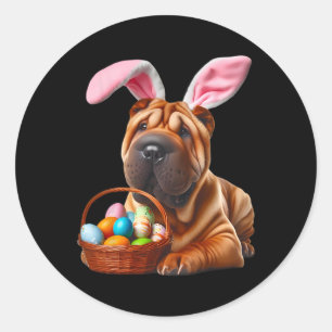Schattigee Bunny Ear Chinese Shar-pei Dog Easter E Ronde Sticker