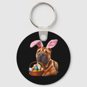 Schattigee Bunny Ear Chinese Shar-pei Dog Easter E Sleutelhanger