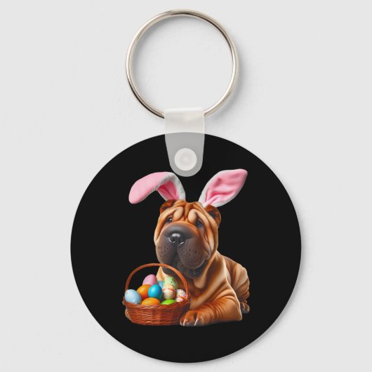 Schattigee Bunny Ear Chinese Shar-pei Dog Easter E Sleutelhanger (Voorkant)