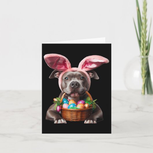 Schattigee Bunny Ear Pit Bull Dog Easter Eggs Owne Kaart (Voorkant)