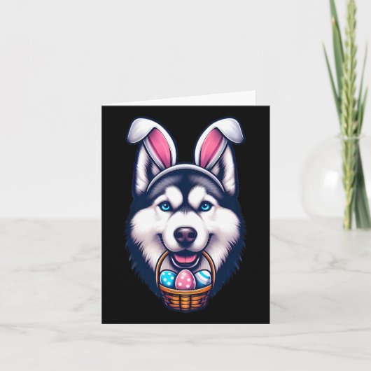 Schattigee Bunny Ear Siberische Husky Dog Easter E Kaart (Voorkant)