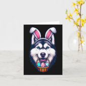 Schattigee Bunny Ear Siberische Husky Dog Easter E Kaart (Gele Bloem)