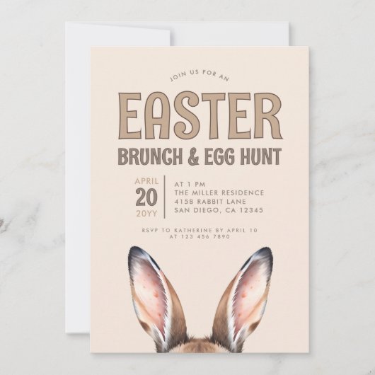 Schattigee Bunny Ears Paasbrunch en Egg Hunt Invit Kaart (Voorkant)