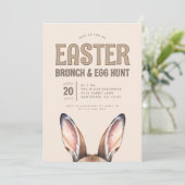 Schattigee Bunny Ears Paasbrunch en Egg Hunt Invit Kaart (Staand voorkant)