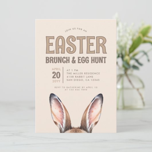 Schattigee Bunny Ears Paasbrunch en Egg Hunt Invit Kaart (Staand voorkant)