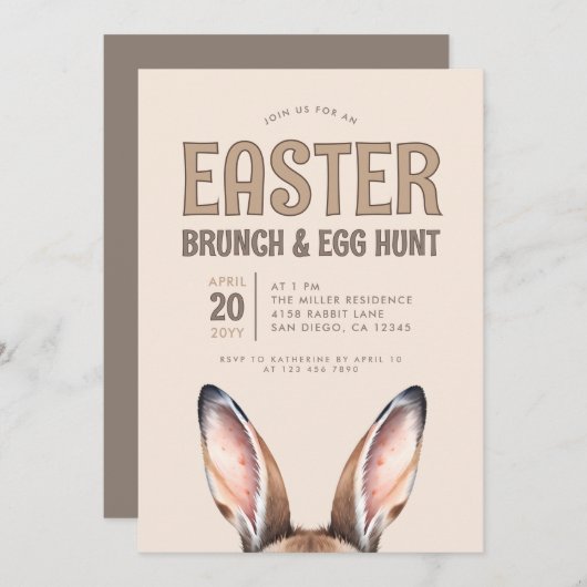 Schattigee Bunny Ears Paasbrunch en Egg Hunt Invit Kaart (Voorkant / Achterkant)