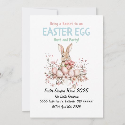 Schattigee Bunny Easter Egg Hunt en Party Kaart (Voorkant)