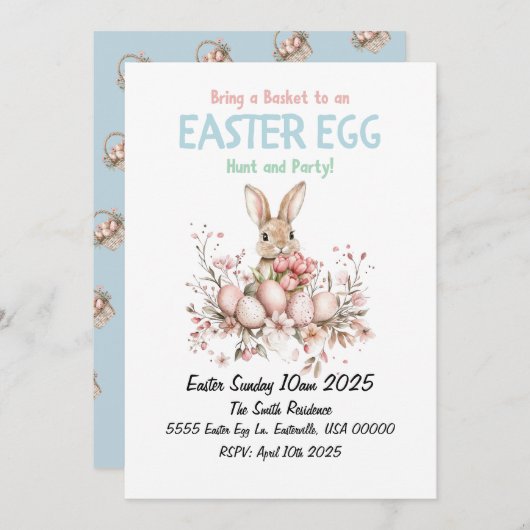 Schattigee Bunny Easter Egg Hunt en Party Kaart (Voorkant / Achterkant)